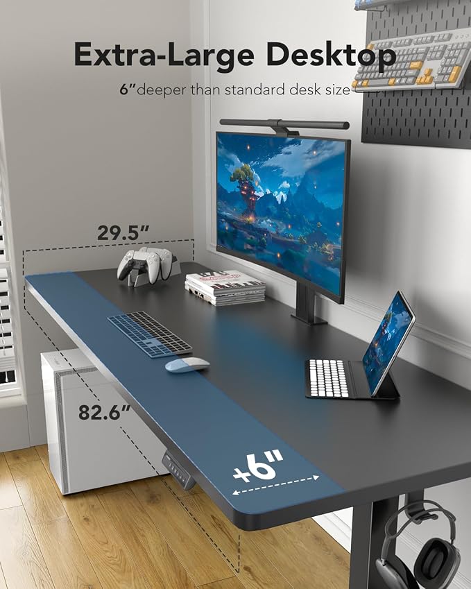 HUANUO Electric Standing Desk, 83 x 30 inch Large Height Adjustable Table, Powerful Brushless Motor, 4 Memory Preset, Sit Stand Up Desk, Home Office Computer Table with Thick T-Shaped Frame