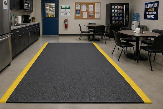 Guardian 24046001BY Soft Step Anti-Fatigue Floor Mat, Vinyl, 4'x 60', Black with Yellow Stripe