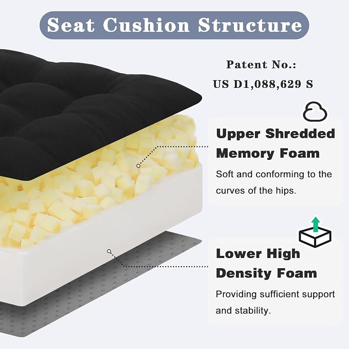 baibu Extra Large Memory Foam Recliner Cushions with Lumbar Support Pillow for Elderly, 20x20x5 Inch Thick Dual-Layer Patent Design Non-Slip Recliner Seat Cushion for Reduce Hip & Lumbar Pain, Black
