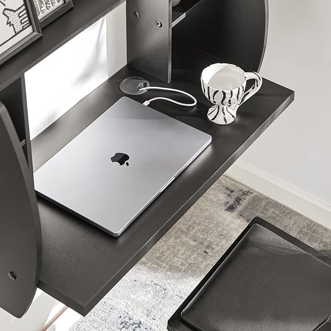 Haotian SoBuy Wall Mounted Folding Table Home Office Workstation Computer Desk with Storage Shelves Trestle Desk, Black FWT18-SCH