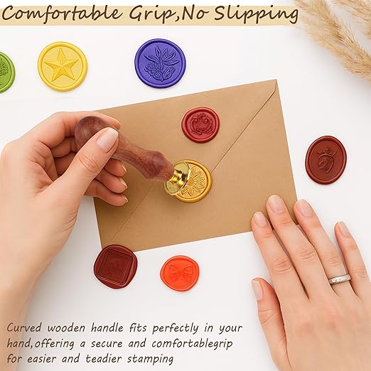 Vintage Wax Seal Stamp Set – 20-Piece Classic Seal Heads with Wooden Handle for Invitations, Letters, Gift Wrapping & More (Assorted Designs)
