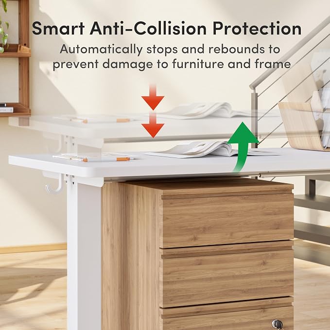 FEZIBO 63" x 55" L-Shaped Standing Desk - Adjustable Corner Desk L Shape, L-Shaped Adjustable Desk with Splice Board, L Shape Standing Desk, White