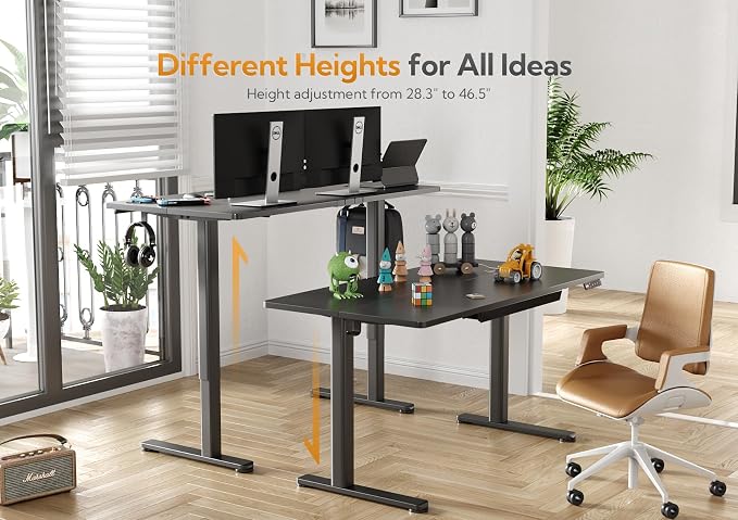 Claiks Electric Standing Desk 55x24 Inch with Drawer Black | Sturdy Steel Frame, 176 Lbs Capacity, 28.35-46.46 Inch Height Adjustable, 3 Preset Buttons, 45 dB Quiet Motor, 2 Hooks