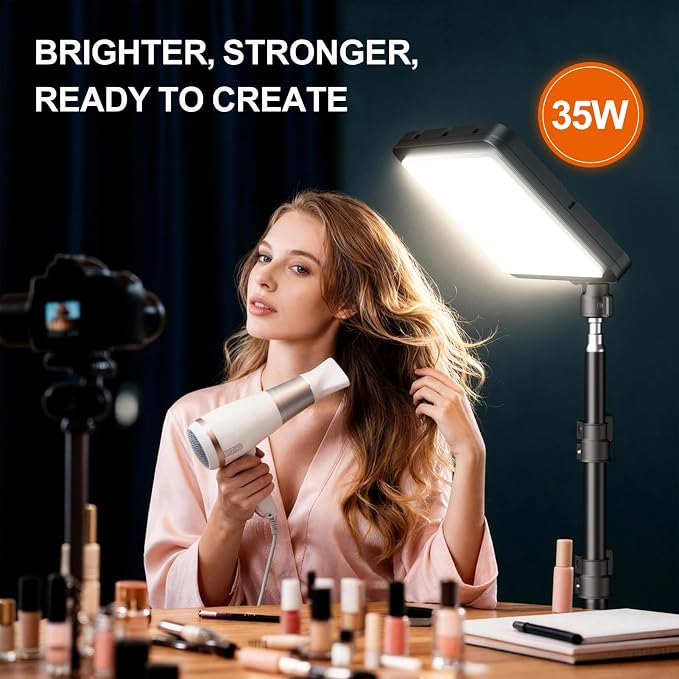EMART LED Video Light Kit, 35W/3600lux Studio Lights with 11.5ft Power Cord, 2800-7000K Dimmable Photography Lighting, Adjustable Tripod Stand 46-73in for YouTube/TikTok/Recording, 2-Pack