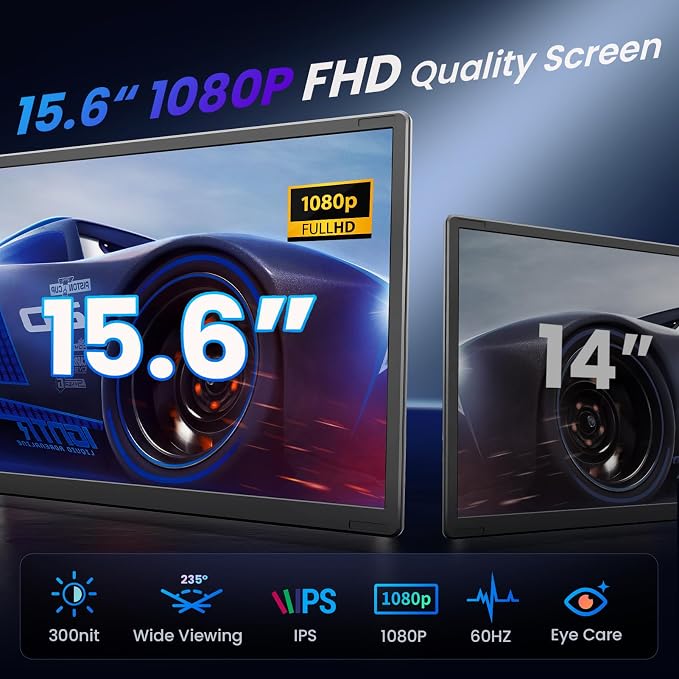 15.6" Laptop Screen Extender, 1080P FHD Laptop Monitor Extender, 235° Rotating Detachable Dual Monitor, Plug & Play Triple Screen for 13"-17.3" Laptops, Compatible with Mac/Windows/Android & Dex
