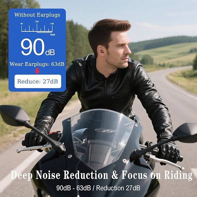 Motorcycle Ear Plugs Wind Noise Cancelling, 45db Reusable Soft Silicone Earplugs for Noise Reduction for Moto Riding,Sleeping,Motorbike,Concerts,Work,Trave (2 Pairs Black-Red & Black-White, Medium)
