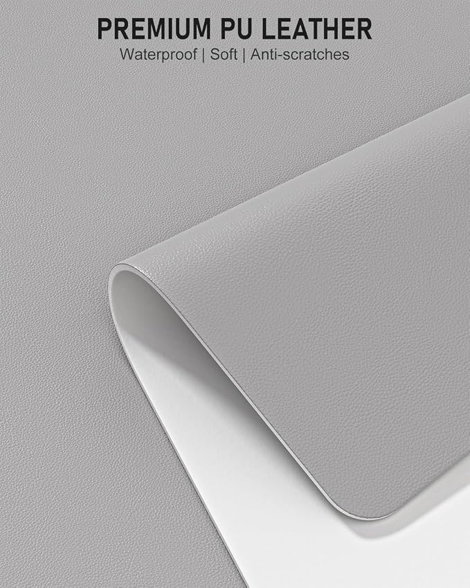 Desk Pad, 23.6" x 13.8" PU Leather Non-Slip Desk Mat Large Mouse Pad for Desktop, Waterproof Laptop Computer Writing Mat for Office, Home, Work, Gaming, Silver