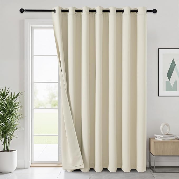 RYB HOME 3-in-1 Soundproof Blackout Energy Saving Room Divider Curtains, Extra Wide Window Curtains for Bedroom Living Room Loft Baby Nursery, Beige, Wide 100 x Long 84 inches, 1 Panel