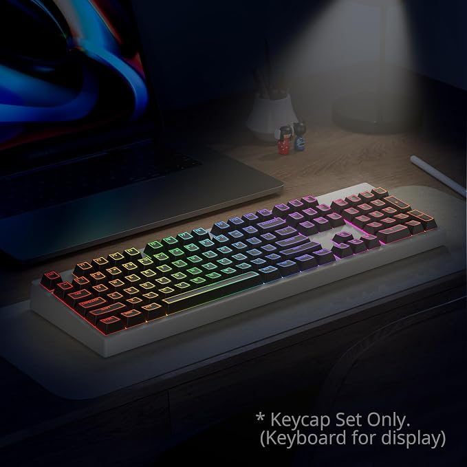 Guffercty kred 142 Key Black Cherry Profile Keycap Set, PBT Shine Through Translucent Characters Compatible with MX Switches Mechanical Keyboard(Ray Edge Black)