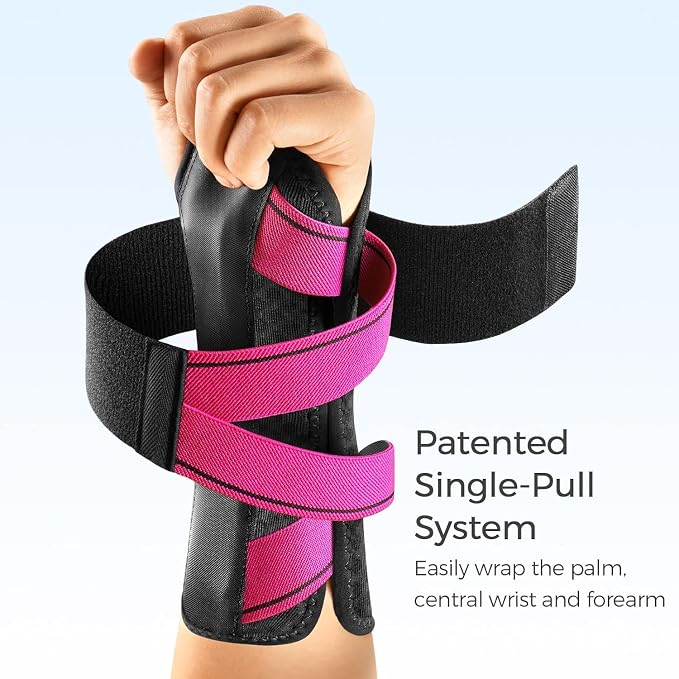 FREETOO Carpal Tunnel Wrist Brace Night Support Fit Right Hand for Work, Pain Relief Wrist Splint for Tendonitis, Sprain, Strain, Rigid Hand Brace for Arthritis for Women Men (XS, Black/Pink)