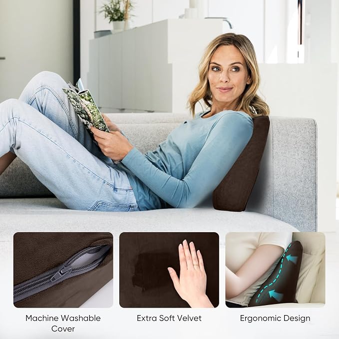 Lumbar Support Pillow for Recliner, Ergonomic Back Support Pillow | Dual-Layer Memory Foam, Soft Velvet Cover, Lower Back Pain Relief, Couch Back Cushions for Recliner, Sofa & Gaming Chair