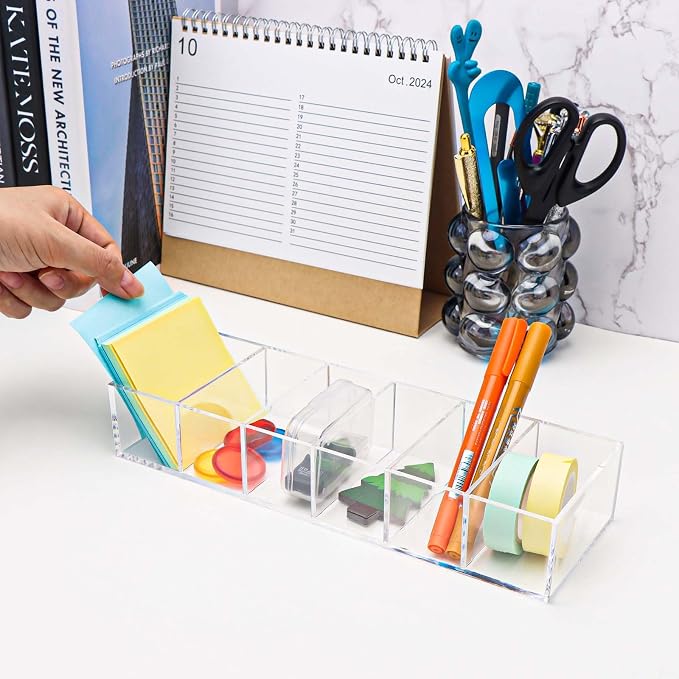 NatSumeBasics Clear Acrylic Drawer Organizer with 6 Compartments, 3.3" Width Desk Storage for Office Accessories, Not for Credit & Business Cards