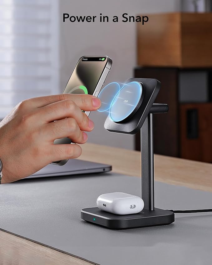 ESR 2 in 1 Charging Station for Apple, MagSafe Charger Stand for iPhone [Certified], Magsafe Charging Station for Multiple Devices iPhone 17e/17/16/15/14/13/12, Apple Watch, & AirPods, Black