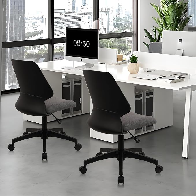 CLATINA Armless Home Office Chair, Desk Chair with Wheels, Adjustable Height Reading Chairs, Small Swivel Computer Chair, Comfy Upholstered Task Chair for Office Meeting, Black