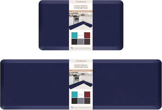 HappyTrends 2 PCS Kitchen Mat Cushioned Anti-Fatigue Floor Mat, Heavy Duty Ergonomic Comfort Foam Standing Mat, Waterproof Non-Slip Kitchen Rugs for Home, Office(20"x30"+20"x60",Navy)