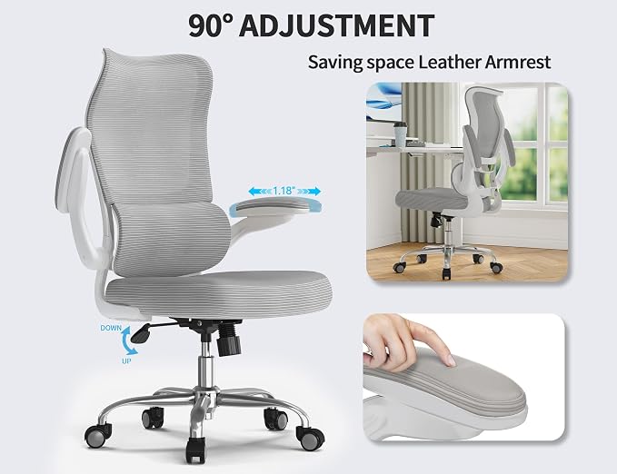 TRALT Ergonomic Office Chair- Desk Chair with Adjustable Lumbar Support | Big and Tall Back Ergonomic Desk Chair - Home Office Mesh Chairs and PU Leather Seat for Home Reading to Adults(Grey)