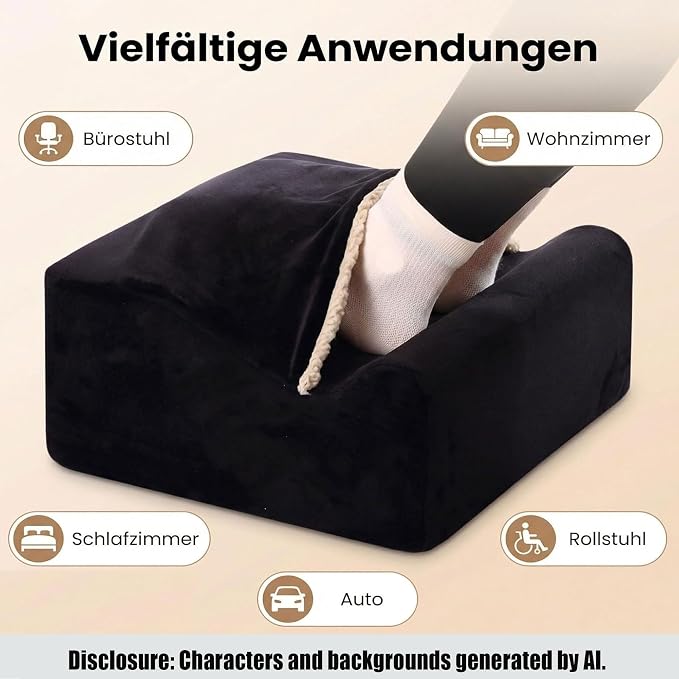 Foot Rest for Under Desk at Work, Office Footrest with Warm Feet Pocket,Ergonomic Under Desk Footrest with Washable Cover, Stool for Office Chair & Back &Pain Relief (Black+)
