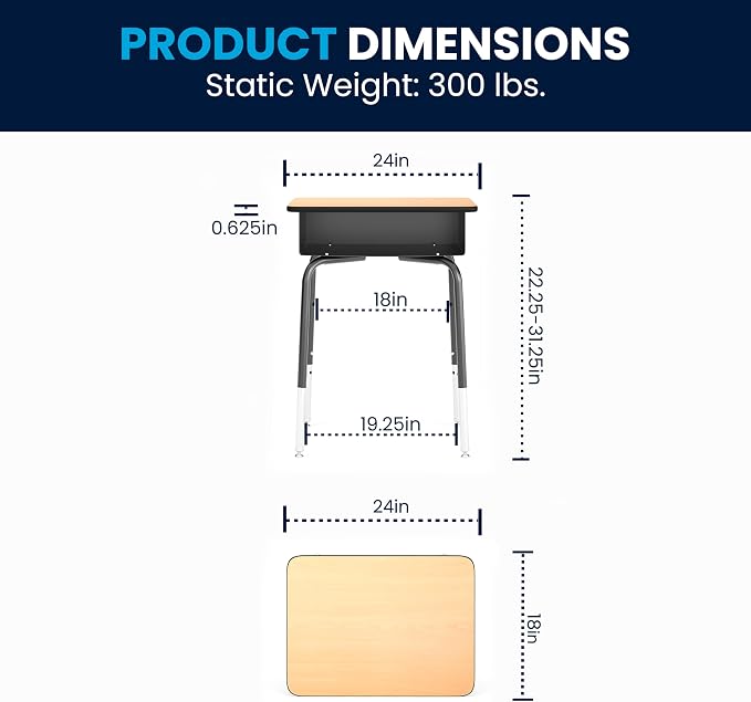 Flash Furniture Billie Student Desks with Open Front Metal Book Boxes - Natural, Set of 10