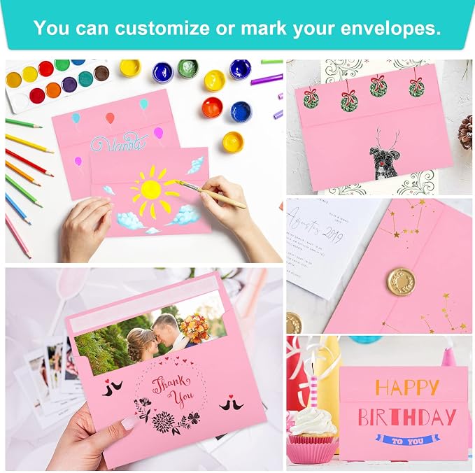70 Packs of Invitation Envelopes, A2 Envelopes Pink Postcard for 4.5x5.5 Cards for Invitations, Self Seal for Photos RSVP, Greeting Cards