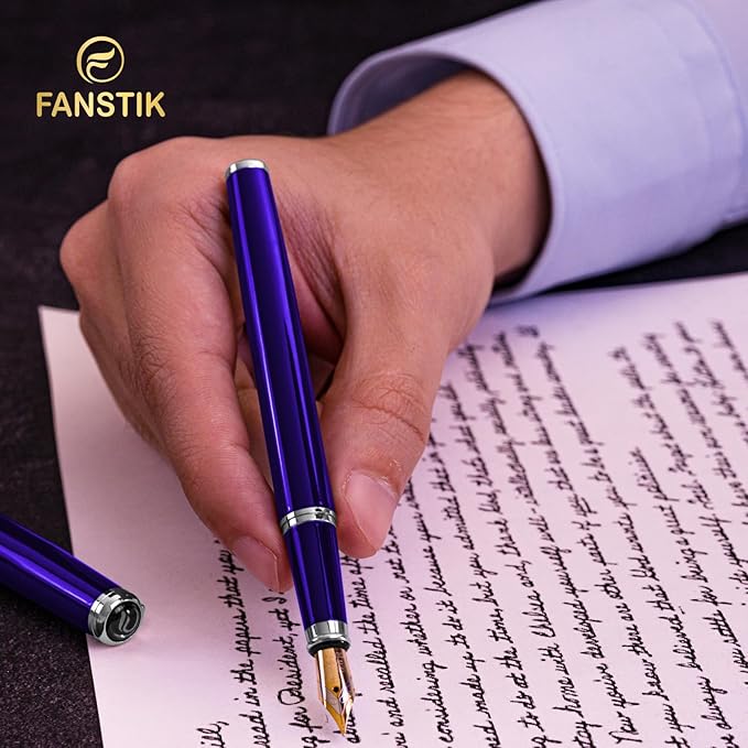 Customized Blue Luxury fountain pen, fancy gift set for women, Chrome Finish, Professional executive pen gift set for men (Lux Custom-fountain Blue)