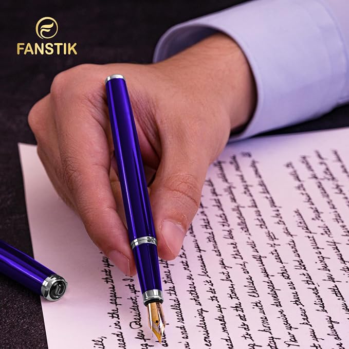 FANSTIK Blue Luxury fountain pen (Made In USA) fancy gift set for women, Chrome Finish, Professional executive pen gift set for men (Lux fountain Blue)