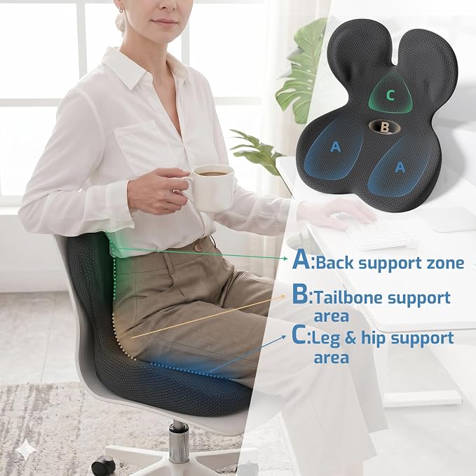 Memory Foam Seat Cushion,Orthopedic Ergonomic Seat Cushions for Tailbone,Sciatica, and Back Pressure Relief,L-Shaped Design & Adjustable Strap,Lumbar Support Pillow for Office,Car,Desk Chair