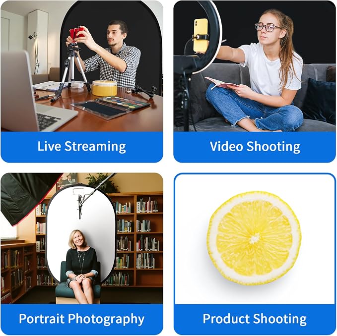 Selens Black White Backdrop 59x39.3inches Pop Up Collapsible Background with Carrying Bag for YouTube Streaming Photo Studio Photography