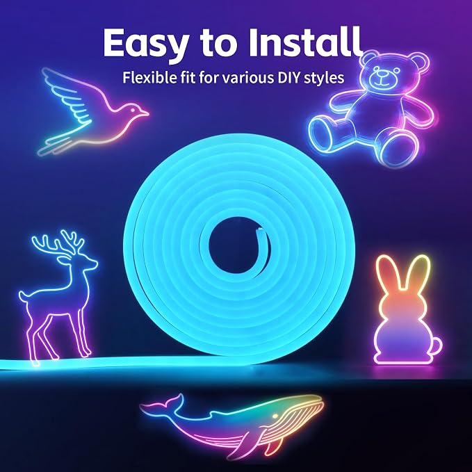 50FT RGB LED Neon Rope Lights, App & Remote Control, Flexible Waterproof IP65 Led Strip Lights, Music Sync Color Changing Multiple Modes Neon Lights for Bedroom Gaming Room Indoor & Outdoor Decor