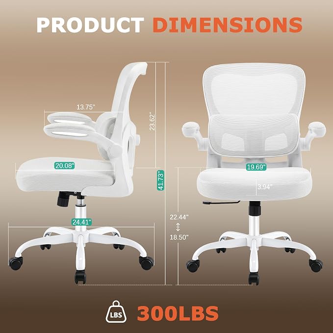 AreShark Office Chair Ergonomic Desk Chairs with Adjustable Lumbar Support, High Back Breathable Mesh Chair with Wheels& Flip-up Armrests,Rolling Swivel Comfy Task Computer Chair for Home Work Gaming