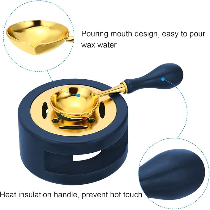 PATIKIL Wax Seal Kit, Seal Warmer With Melting Spoon, Retro Melt Stove Pot Furnace Tool for Sealing Beads Stamp Letter Envelope, Blue