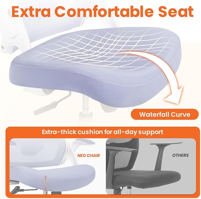 NEO CHAIR Office Desk Gaming Chair Computer High Back Mesh Seat with Rolling Wheels Ergonomic Adjustable Comfy Flip-up Armrests Lumbar Support Height for Home (Purple)