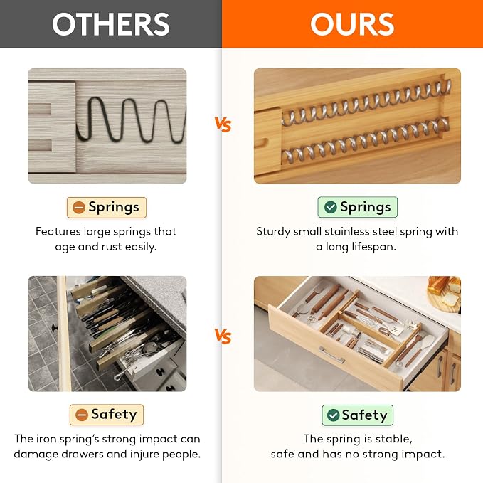 Lifewit 2.4" High 8 Pack Bamboo Drawer Dividers 33-42cm/13-16.5" Adjustable Wooden Drawer Organizer for Clothes/Utensils, Expandable Drawer Separator for Dresser/Kitchen/Bedroom/Office Organization