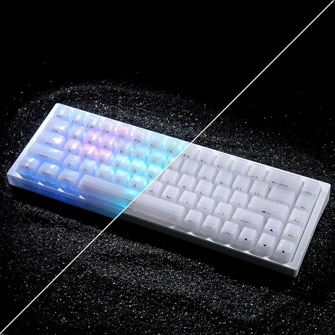 White Jelly Keycaps - Ceramic Style, Clear Translucent Crystal Keyccaps | Tsungup 119 Keys Side Print Custom Key Caps Keyboard Keycap Set for 60%,65%,75%,100% Mechanical Keyboards(MDA Profile)
