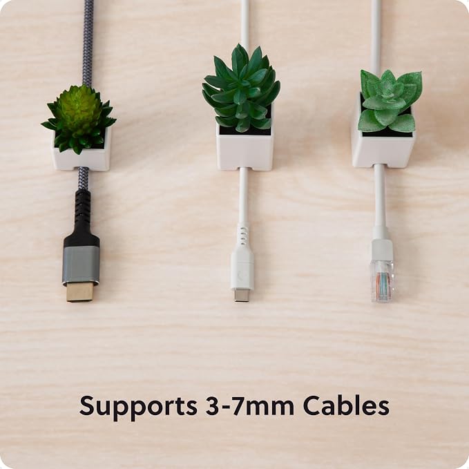U Brands Adhesive Faux Succulent Cord Organizers, Set of 3, Assorted Colors