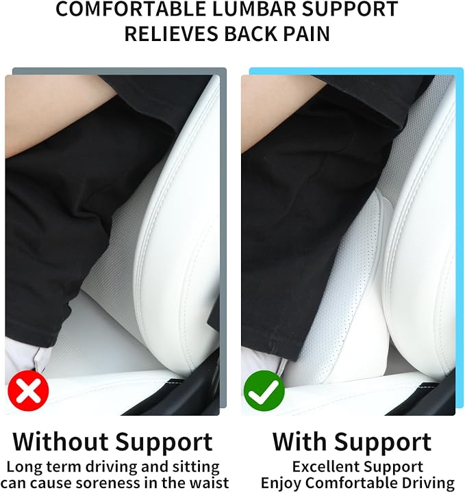 Lumbar Support Pillow for Car Seat, Office Chair, White, 1PC | Leather Lumbar Pillow Memory Foam Lower Back Cushion for Back Pain Relief Improve Posture, Ergonomic Back Rest Gaming Chair