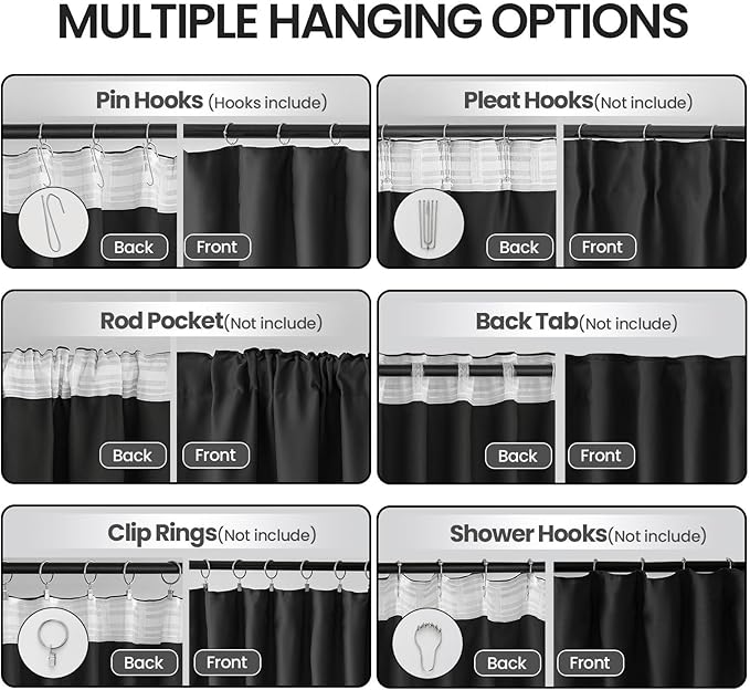 Room Divider Curtains for Ceiling Track System or Rod, Room Separator Extra Wide, Blackout Privacy Floor to Ceiling with Hooks for Wall Ceiling Mount Track, 100W x 84L, 1 Panel
