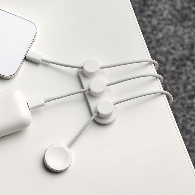 Wrap-It Storage MagnaDock Magnetic Cable Holder - 2-Pack (White) | Adhesive Cable Clips Cord Organizer Desktop Cord Holder for Nightstand Desk Cable Management