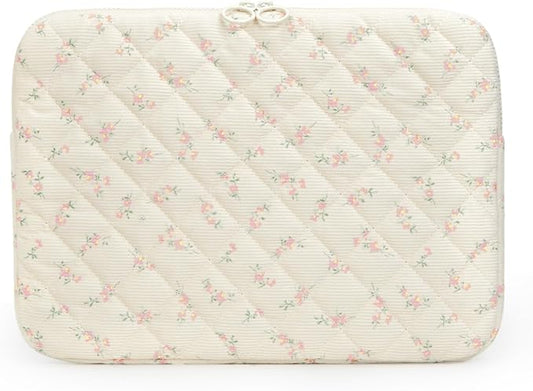 Puffy Laptop Sleeve 13-15.6 Inch Cute Quilted Laptop Protective Case Padded Floral Computer Sleeve for MacBook (B-Light Pink, 15 Inch)