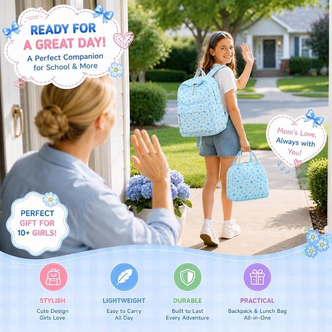 BTOOP School Backpacks for Teen Girls Bookbags Lightweight Kids Backpack School Bags Set with Lunch Box Pencil Case