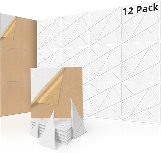 Art3dwallpanels 12 Pack Acoustic Panels 12" X 12" Soundproof Wall Panels Sound Dampening, 3D Self Adhesive Wall Decor Peel and Stick Absorbing Panels, White