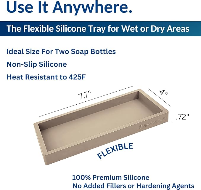 Countertop & Vanity Silicone Tray - Small 7.7" Kitchen Soap Tray | Kitchen Sink Soap Tray, Dish Soap Tray for Kitchen Counter, Bathroom Tray, Silicone Soap Dispenser Tray & Sponge Holder