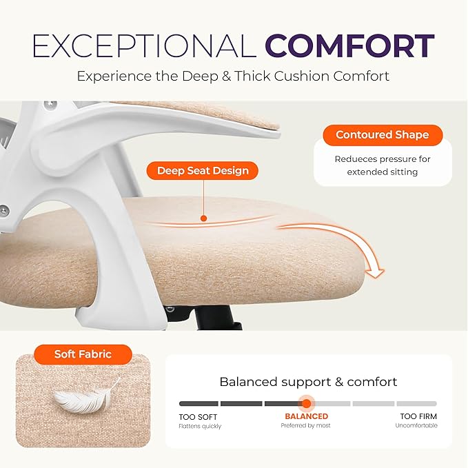 NEO CHAIR Office Desk Gaming Ergonomic Computer Chair with Lumbar Back Support Adjustable Height Swivel Rolling Wheels Flip-up Arms Mesh Chair for Home Vanity (Beige)