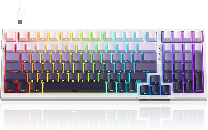 MageGee SKY98 Mechanical Gaming Keyboard, 96% Hot Swappable Wired Custom Creamy Keyboards w/ 5-Layer Sound Dampening, RGB Backlit, Side Printed Keycaps for Win/Mac (White & Purple, Purple Bird Switch)