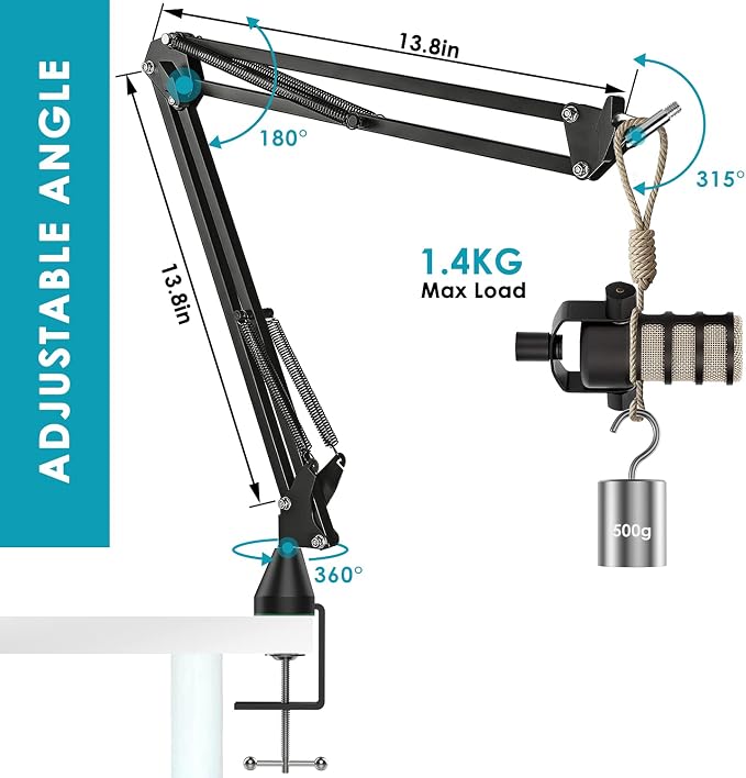 YOUSHARES Rode Podmic Stand with Pop Filter - Microphone Boom Arm with Foam Windscreen Improve Recording Quality
