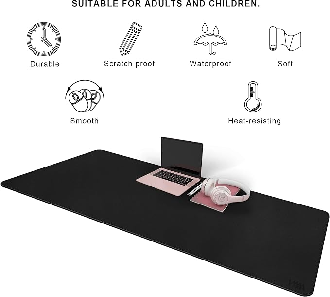 Vyaaa Leather Desk Mat, 63" x 24" Extra Large Desk Pad, Oversized Mouse Pad,Non-Slip Office Desk Pad, Waterproof Desk Blotter for Office and Home (Black)