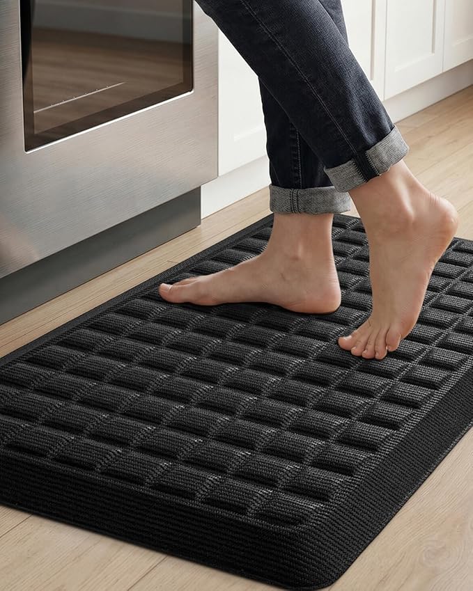 Color&Geometry Kitchen Floor Mat 20x32 Extra Thick Anti Fatigue, Black | 0.9in High Dense Foam Mat For Standing Comfort,Easy Clean,Stain Resistant,Beveled Safe Edges,Stress/Pian Relief,Foot Rest