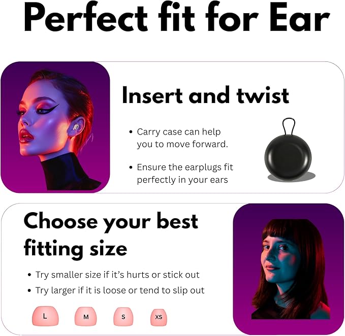 Silicone Ear Plugs for Sleeping Noise Cancelling, (28dB SNR) Reusable Earplugs for Sleeping with 8 Ear Tips Concert Ear Plugs, Travel, Work, Motorcycle & Hearing Protection with Case (Pink)