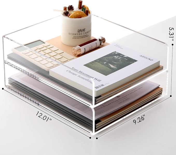 SANRUI Stackable Acrylic Desk Organizer, Paper Organizer for Desk, Letter Tray, Paper Sorter File Organizer for Office,Home or School, 2-Pack