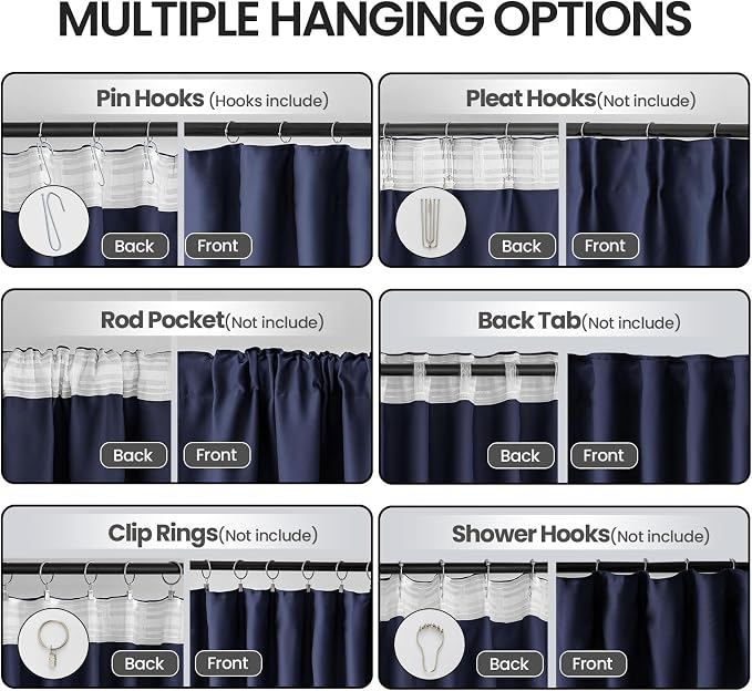 Blackout Large Window Wide Curtains - Curtains for Dining Room Back Tab and Rod Pocket - Navy Ceiling Pinch Pleated Curtain & Drapes for Bedroom Living Room 52 x 108 Inch Length 2 Panels