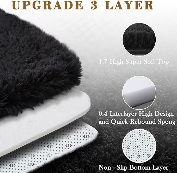 Area Rugs 10x14 Living Room, Shaggy Carpet Soft Plush Furry Bedside Rug Large Area Rugs for Bedroom Home Decor Anti Slip(10 x 14, Black)